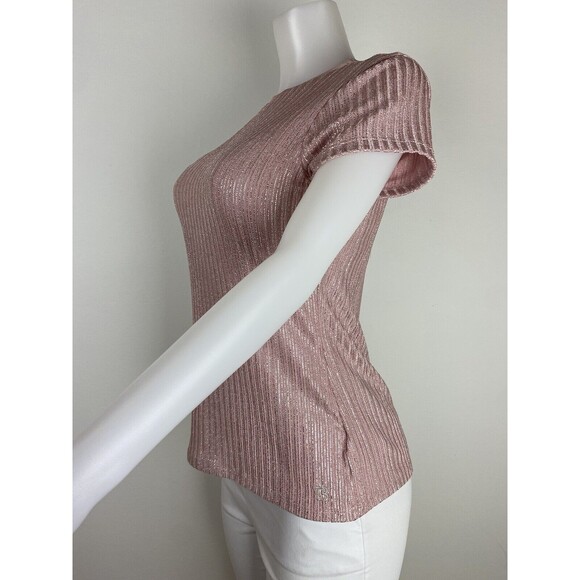 F. Ted Baker Top Size 3 Or 8 Pink Blouse Cap Sleeve High Neck - Picture 6 of 8